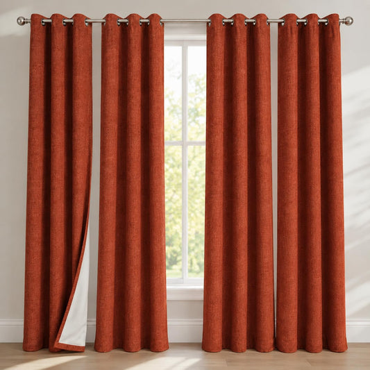 Fchozu 100% Blackout Curtains Set of 4 Panels, Grommet Drapes, Thermal Insulated and Noise Reducing Room Darkening Curtains for Bedroom Living Room (Dark Orange, 38 x 54 Inch)