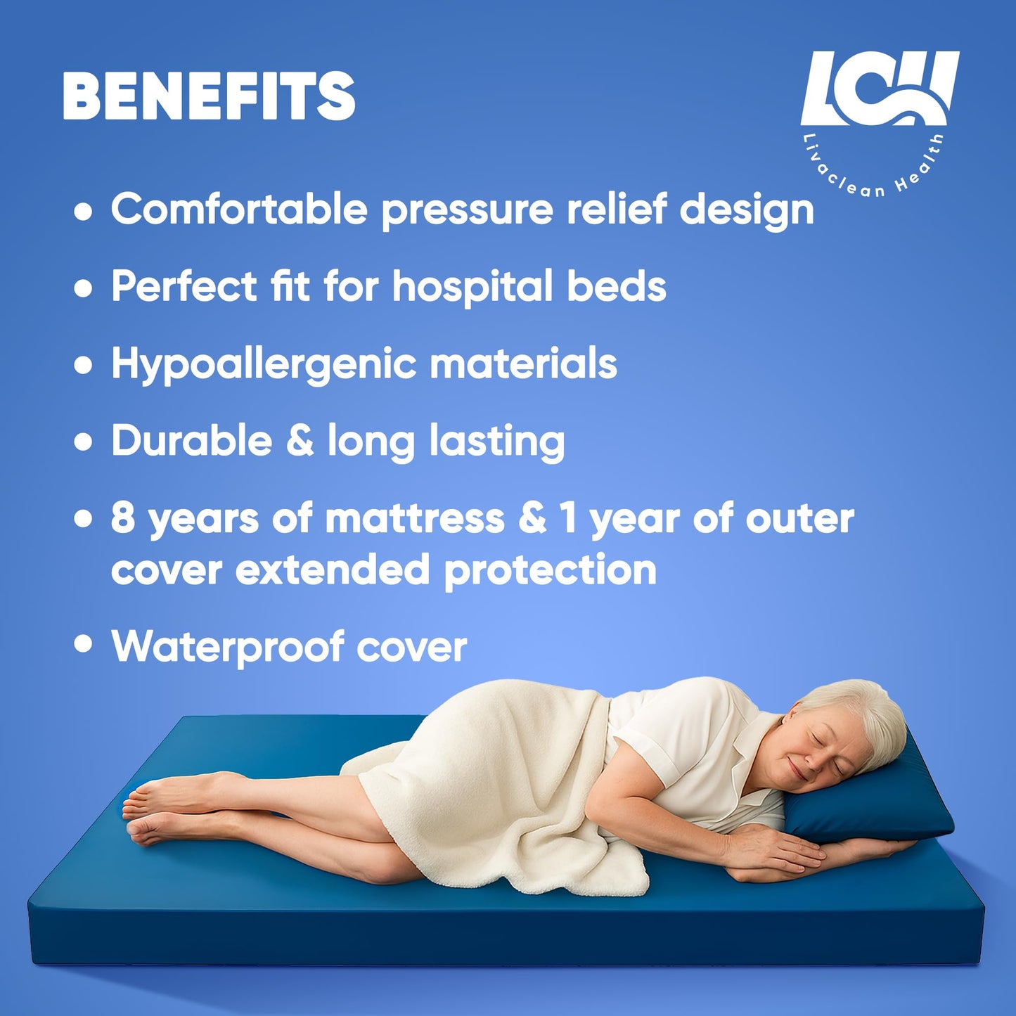 Livaclean Health Hospital Bed Mattress – Twin XL 80"x36"x 6" Gel 30mm Memory Foam Medical Mattress for Adjustable Beds, Waterproof Cover, Pressure Relief for Home & Clinical Use