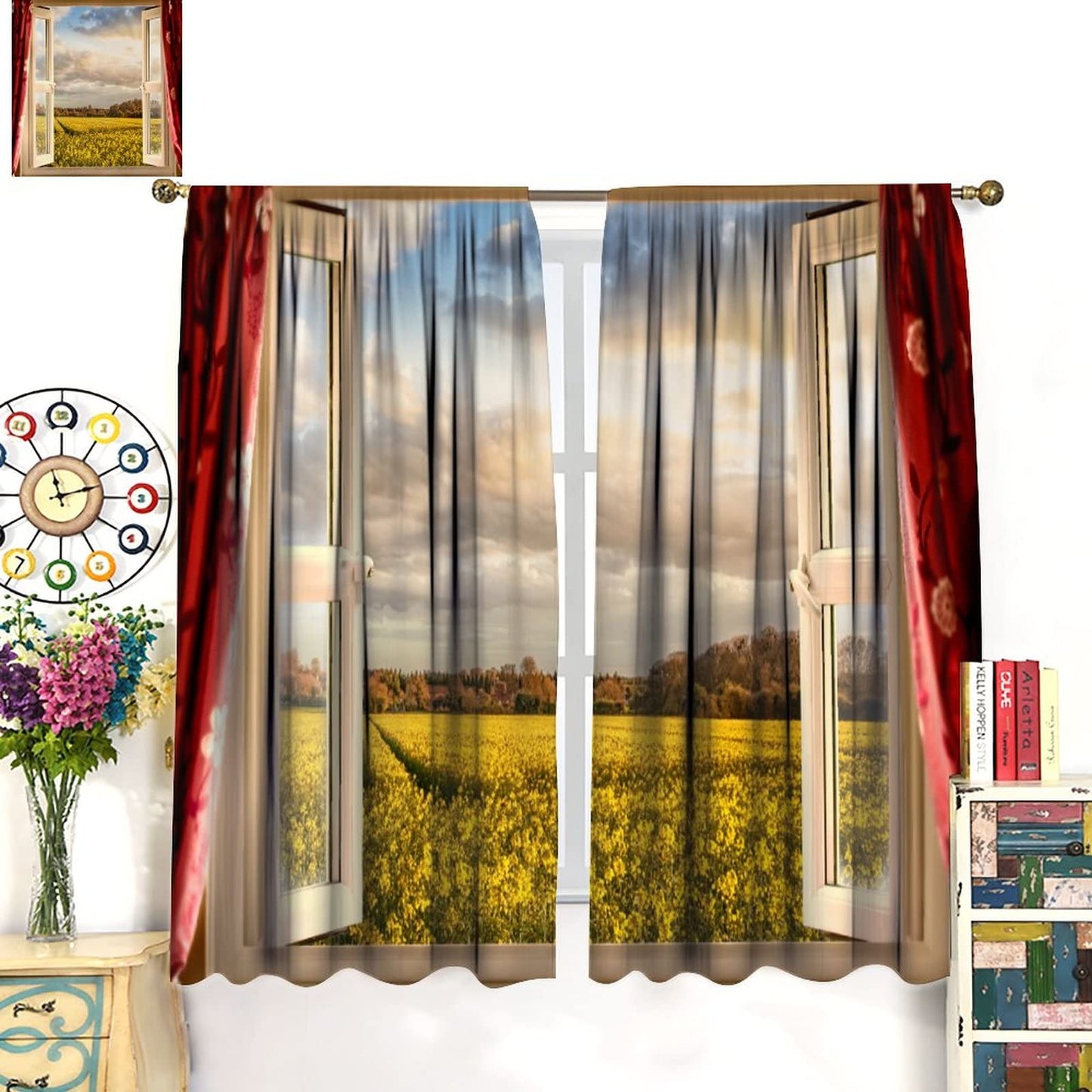 BAEKJIN Nature Landscape Curtains Scenery Garden The Setting Sun Rod Pocket Blackout Window Drapes 2 Panels Set for Bedroom Living Room Decor 42x45in