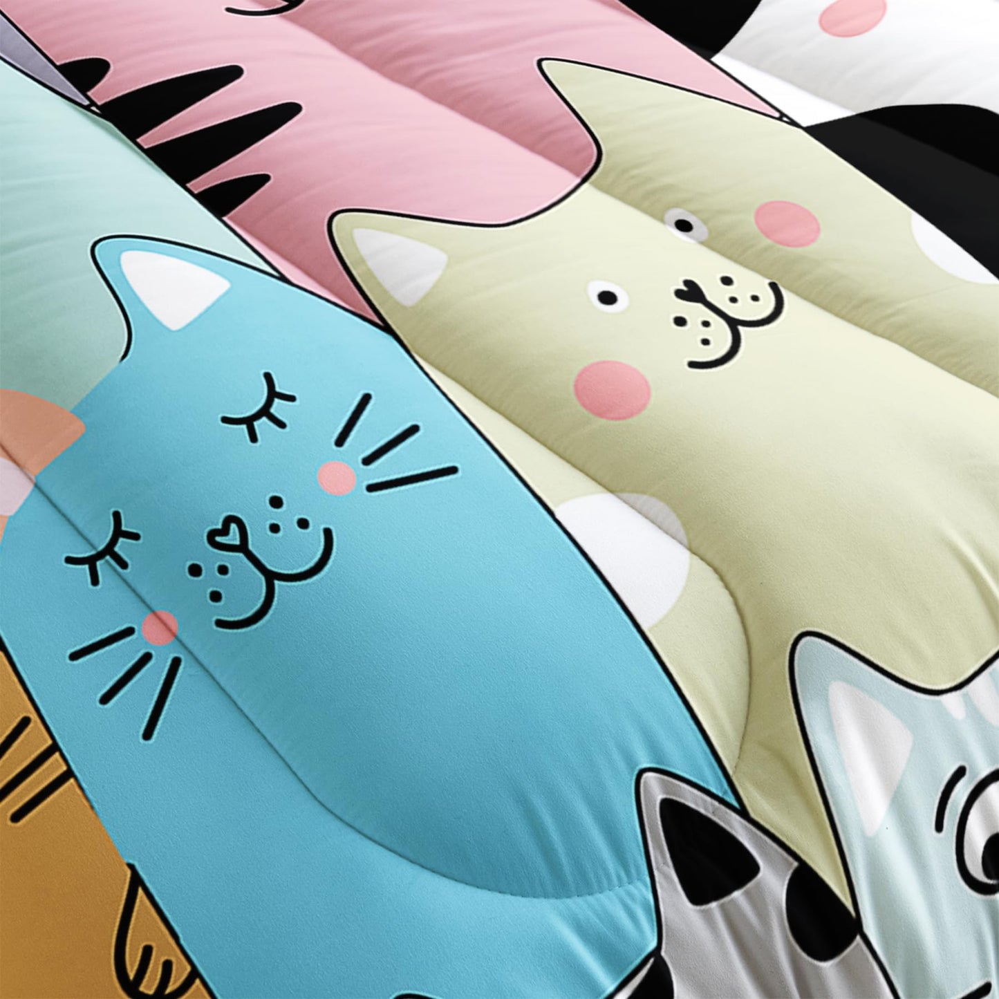 Tuzaovy Queen Cat Comforter Set for Girls - Kawaii Queen Size Bedding, Cute Comforter Set for Teen Girls