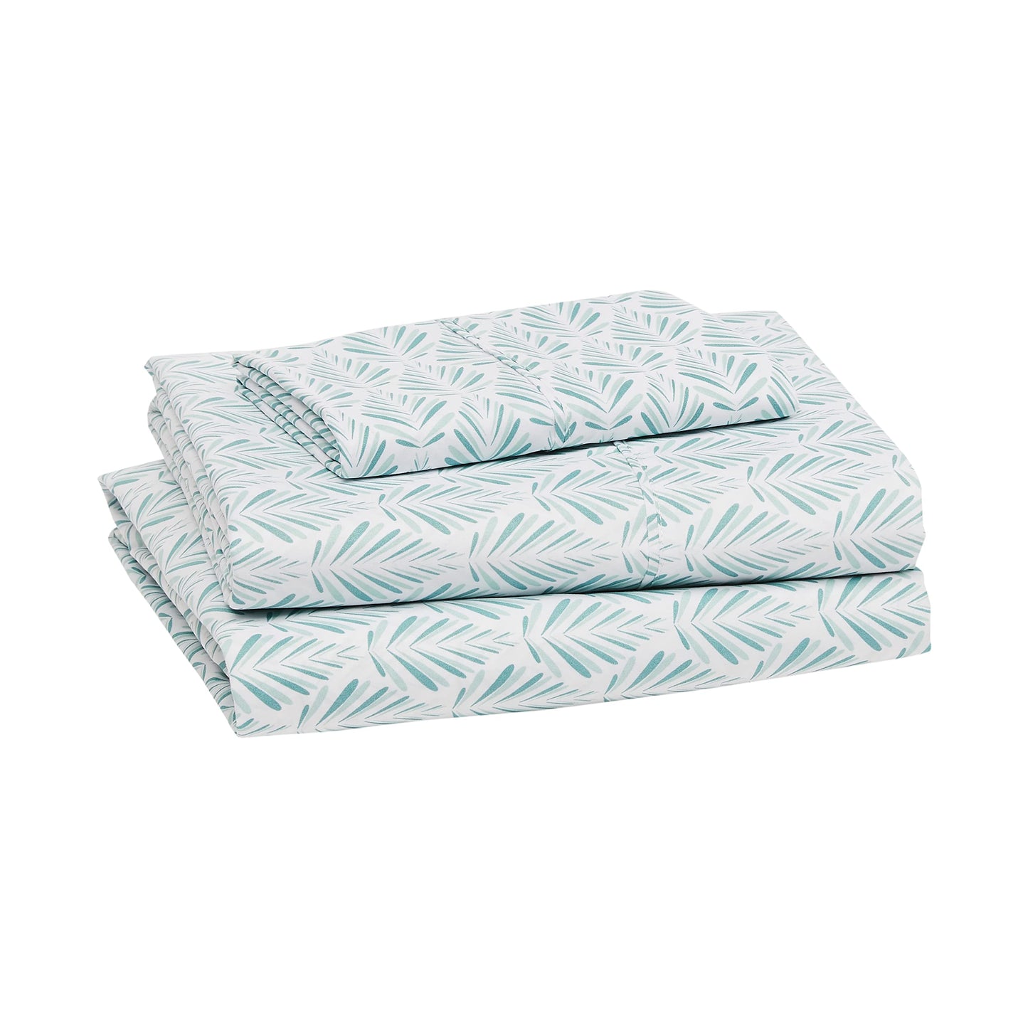 Amazon Basics Lightweight Breathable Wrinkle Resistant Brushed Microfiber 3-Piece Bed Sheet Set with 14-Inch Deep Pockets, Twin, Aqua Fern, Floral Bedding