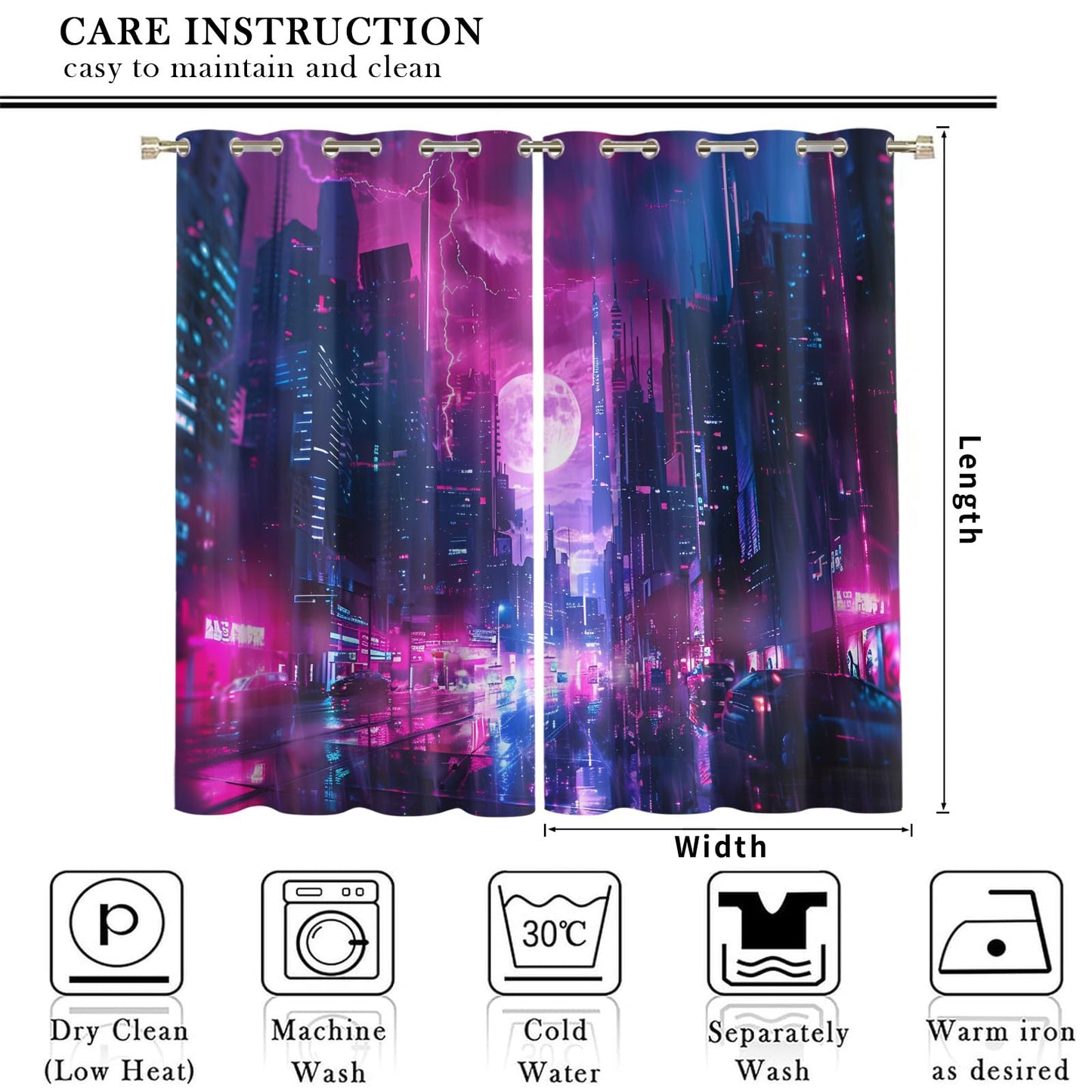 XAFIAUR City Neon Lights Blackout Curtains Sci-Fi City Print Curtain, Lightning Cyberpunk Drapes for Kids Bedroom Play Room 2 Panels Darkening Grommets Window Treatment 31.5" W x 63" L x2