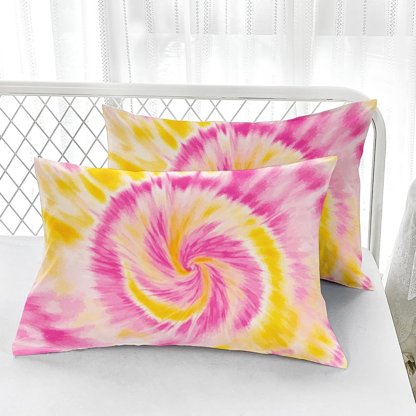 Nttopship Pink Tie-dye 4 Pieces Bed Sheet Sets Full Size Abstract Modern Art Bedding Sets with 16" Deep Pockets Graffiti Bedroom Decor,Bedding Set 4 PCS(1 Fitted+1 Flat+2 Pillowcases)