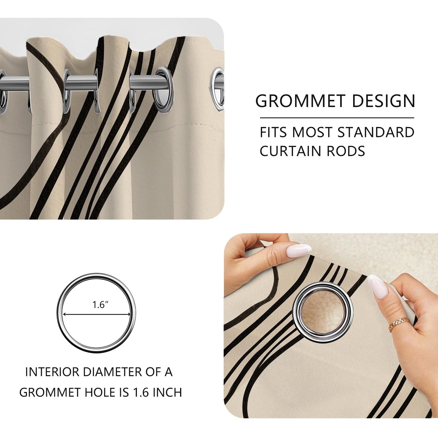 Modern Curtains Blackout, Abstract Line Curtains, Contemporary Neutral Curtain for Windows, Minimalist Japandi Wabi-Sabi Drapes for Bedroom Living Room, Grommet Curtain 84 Inches Long 2 Panel Set