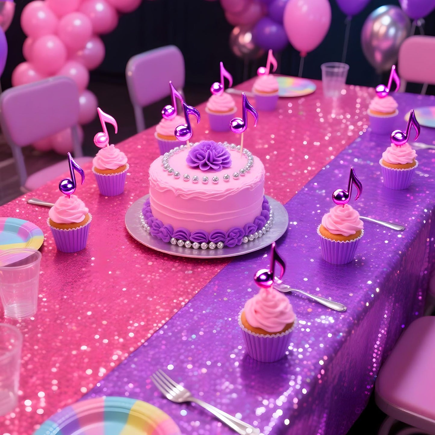 LOYIM 3 Pcs Kpop Holographic Tablecloth for Birthday Party Pink Purple Blue 54"x108" Witch and Princess Themed Movie Decoration Wedding Iridescent Metallic Plastic Glitter Laser Table Covers