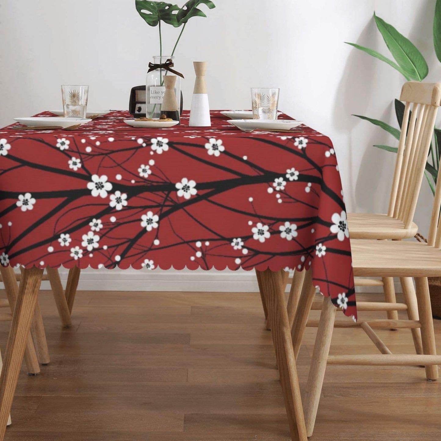 XIOURERY Cherry Tree Floral Table Cloths Decorative for Dining Room, Japanese Flower Washable Tablecloth for Home, Restaurant, Outdoor Party Table Cover 54x72 Inch