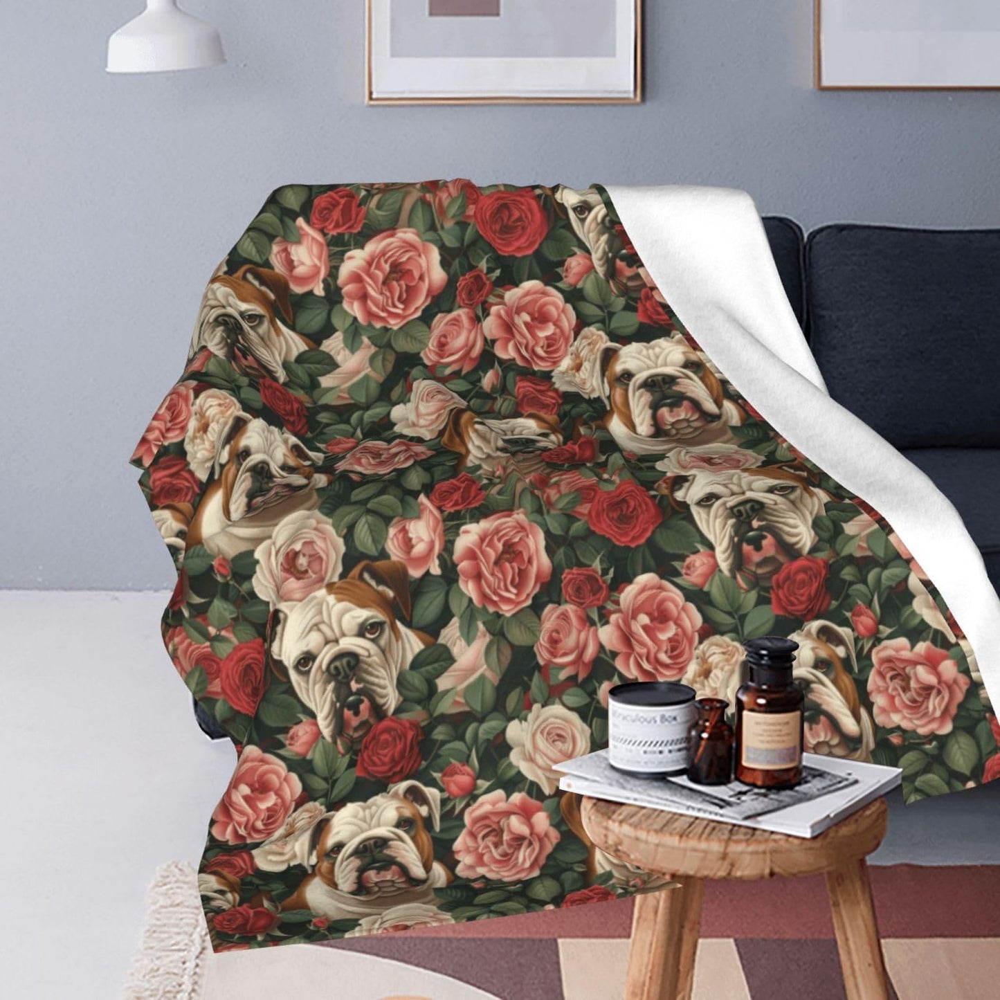TZJCCMAY English Bulldog Blanket for Kids Women Adults, Floral Dog Lover Throw Blankets, Soft Lightweight Fleece for Bed Sofa Home Living Room Decor, Birthday Gifts, 50x60in