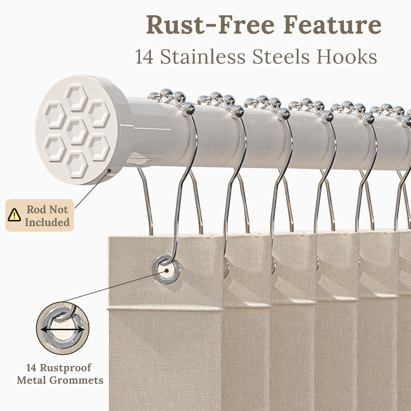 South to East Waterproof Shower Curtain for Bathroom, Folding Fabric Shower Curtain with Magnets, No Liner Required, 72x72 Inch Heavy Duty Thick Magnetic Shower Curtains, Stainless Steel Hooks, Beige