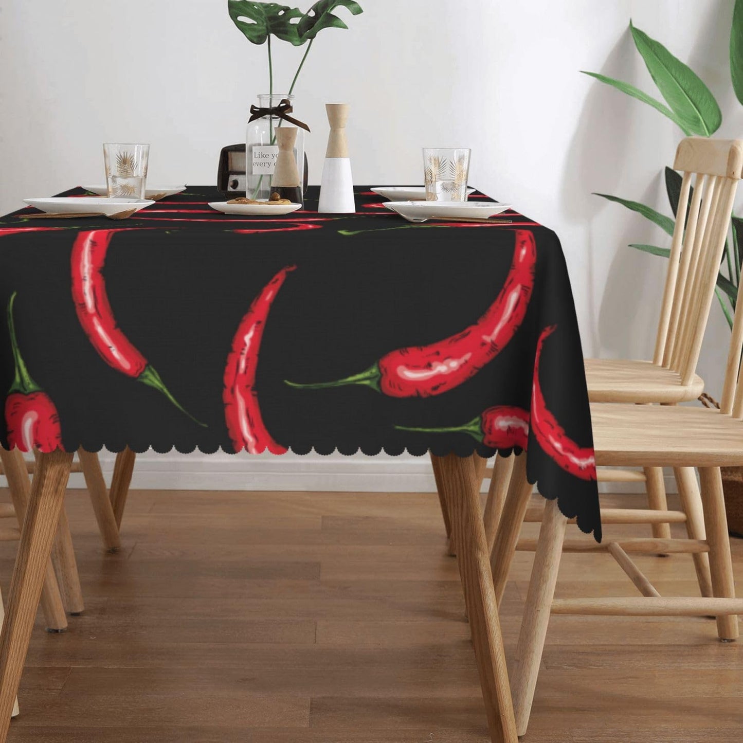 DANSICUINI Chili Pepper Rectangle Tablecloth Red Hot Chili Pepper Table Cloth Black Rectangular Tablecloth Table Cover for Dining Kitchen Party 54 x 72 Inch