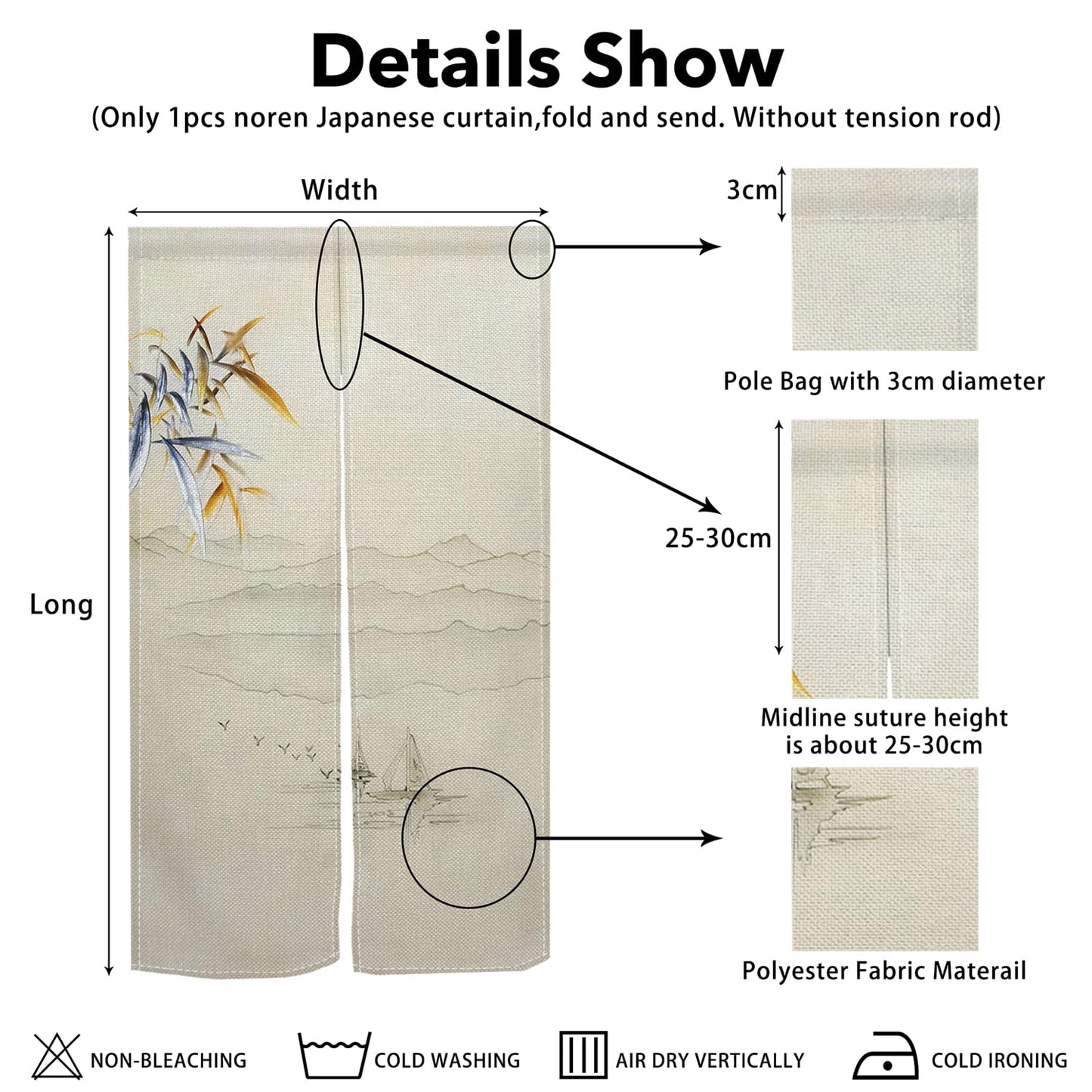 Leowefowa Japanese Doorway Curtain Noren Long Fengshui Window Treatment Kahki Door Curtains Tapestry Panel Polyester for Room Privacy Divider Home Kitchen Decorations(Mount, Bamboo), 33.5"x 70.9"