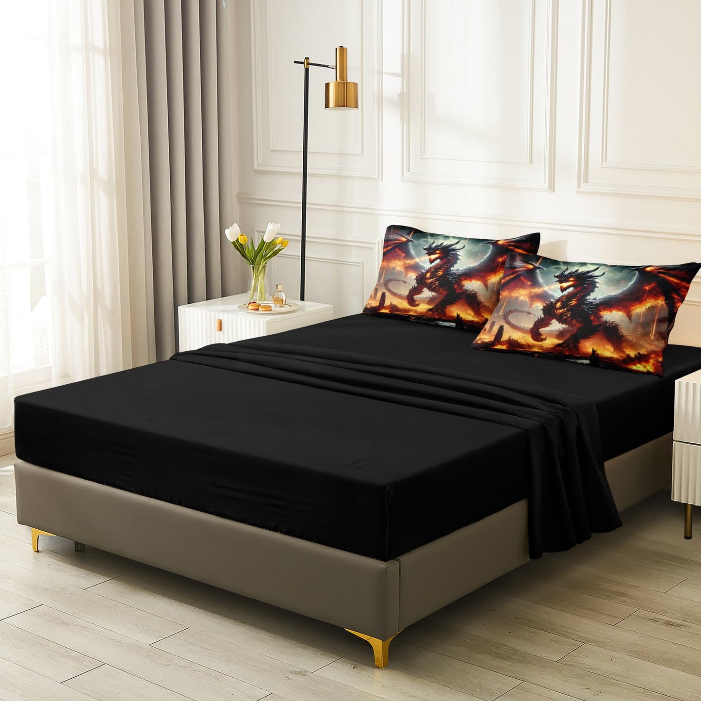 Bedbay Fire Dragon Bed in a Bag King Size Comforter Set with Sheets Mythical Sci-fi 3D Fiery Dragon Print Boys Girls Teen Adults Room Decor Soft Fluffy Comforter Fantasy Bedding Set for All Seasons