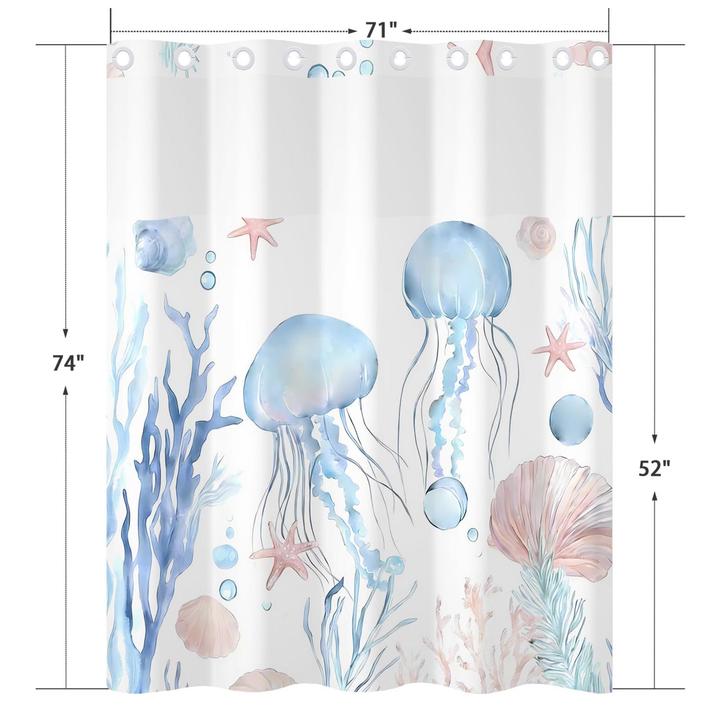 Xiazhilaio Ocean Jellyfish No Hook Shower Curtain and Liner Set 71x74 Inch