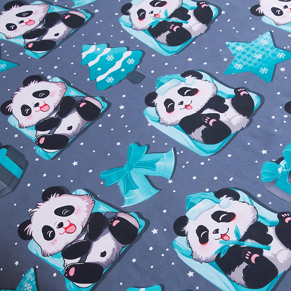 KWLOVER 2PC Soft Bed Fitted Sheet and Pillowcases Set,Cute Panda Pattern Printed Bed Sheets for Kids Boys Girls Twin Size Bed (Grey Panda, Twin)
