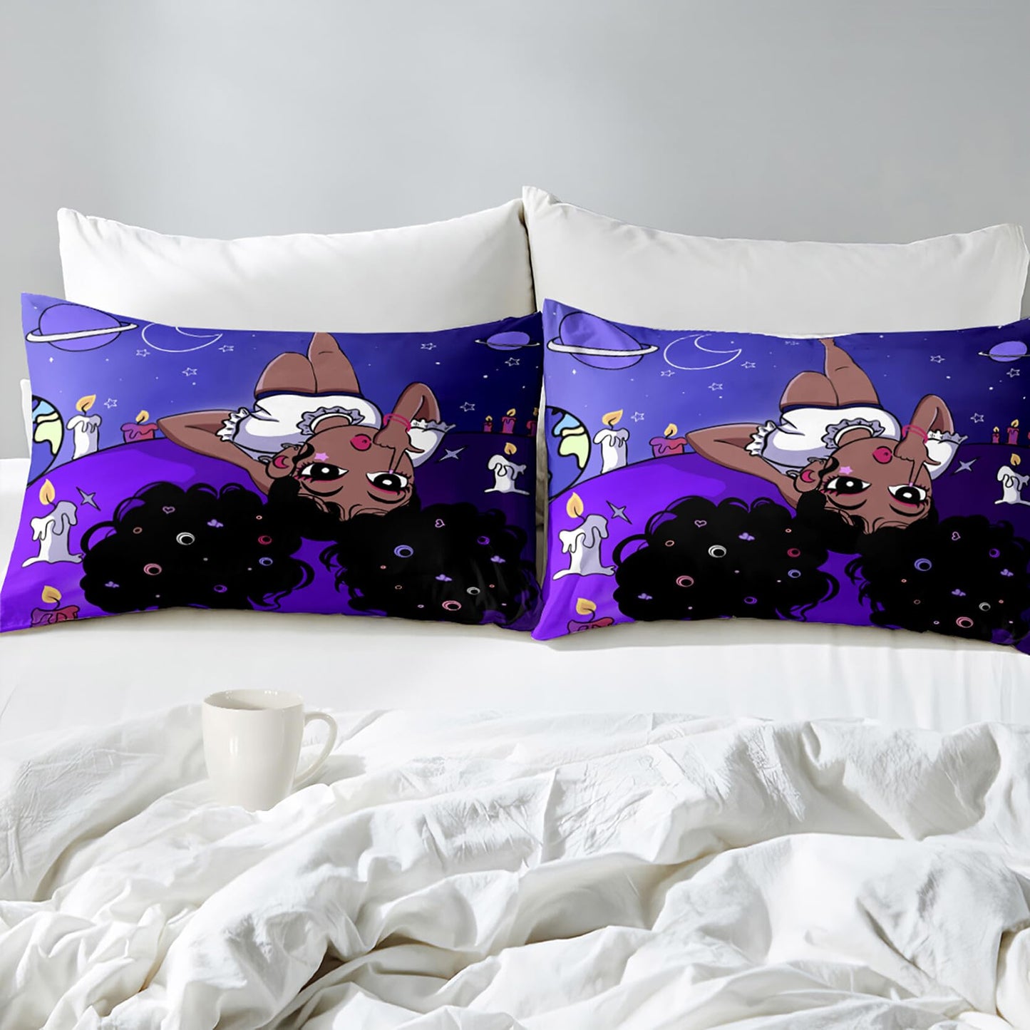 kodhyvj Black Girl Bedding Full Size Girls Comforter Set for African American - Purple Princess Bed Set with 1 Comforter + 2 Pillowcases