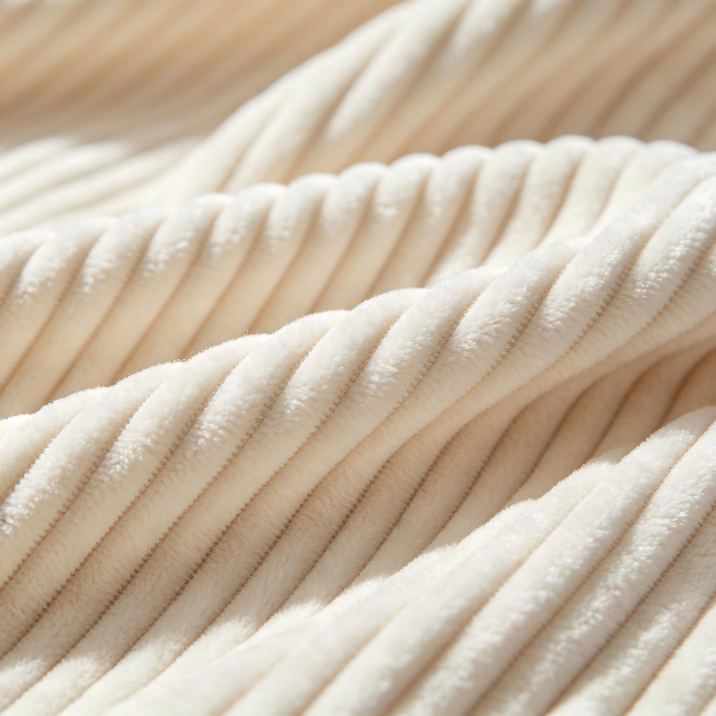 Throw Blanket for Couch, Fuzzy Soft Corduroy Blanket 50"x60", Lightweight Decorative Blanket for Living Room Bedroom Sectional Sofa, Cream White