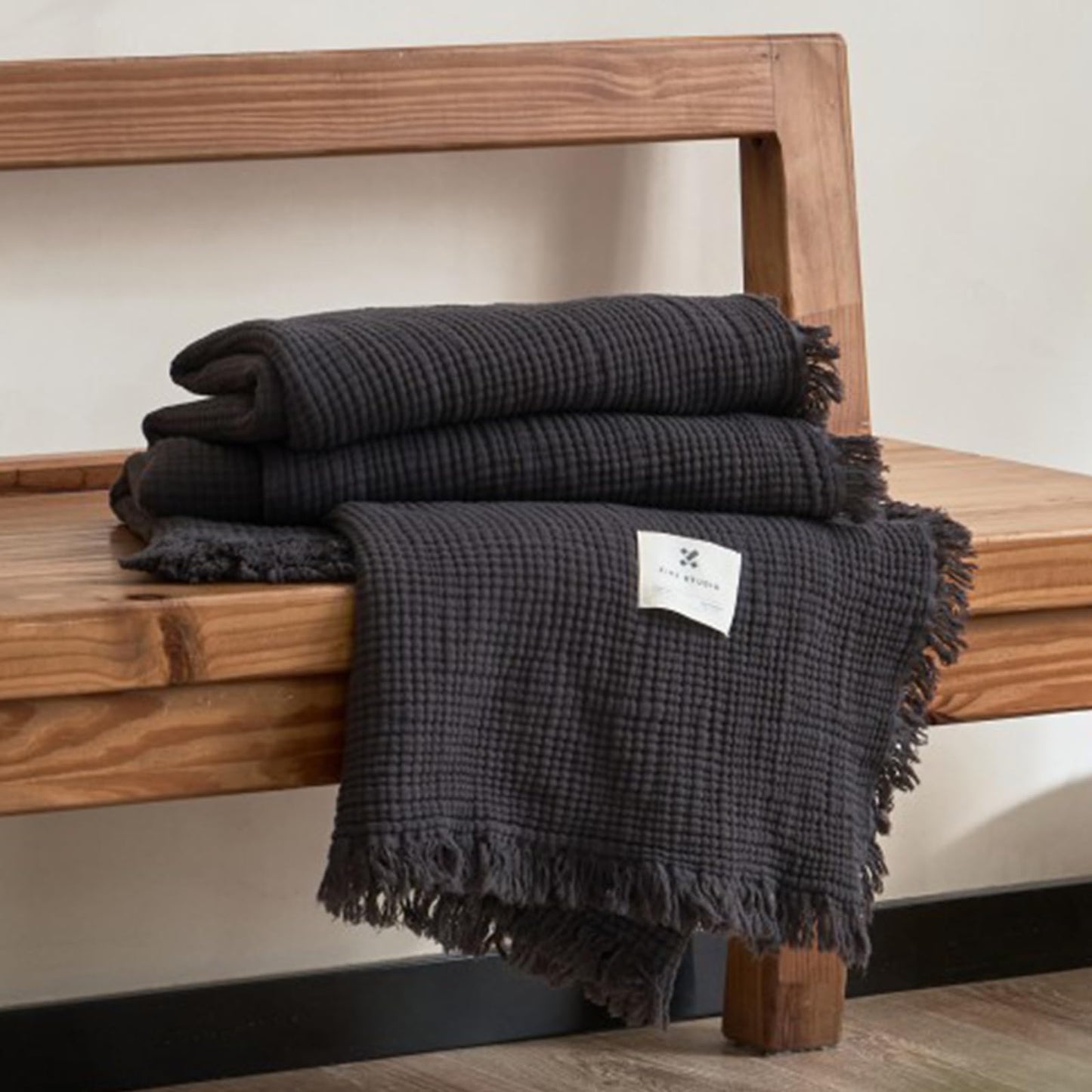 MorroMorn 100% Cotton Muslin Throw Blanket with Fringes 50"x60", 4-Layer Cotton Gauze Blankets for Adults, Boho Bedding Breathable Lightweight Ultra-Soft for Couch Bed Sofa All Seasons, Dark Grey