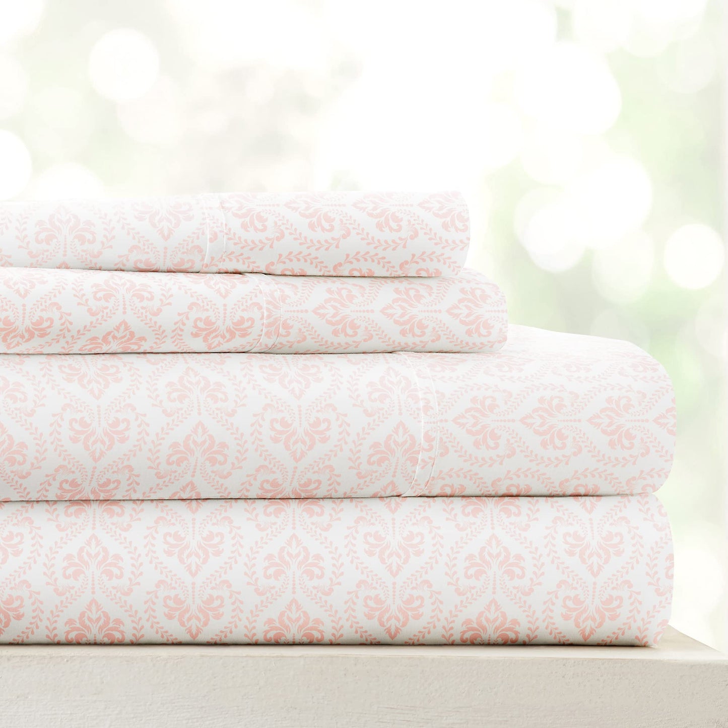Linen Market Patterned Microfiber King Sheet Set 4 Piece – Oeko-TEX Certified Ultra Soft & Wrinkle-Free - 16" Deep Pocket Sheets - Easy Care King Size - Classic in Pink