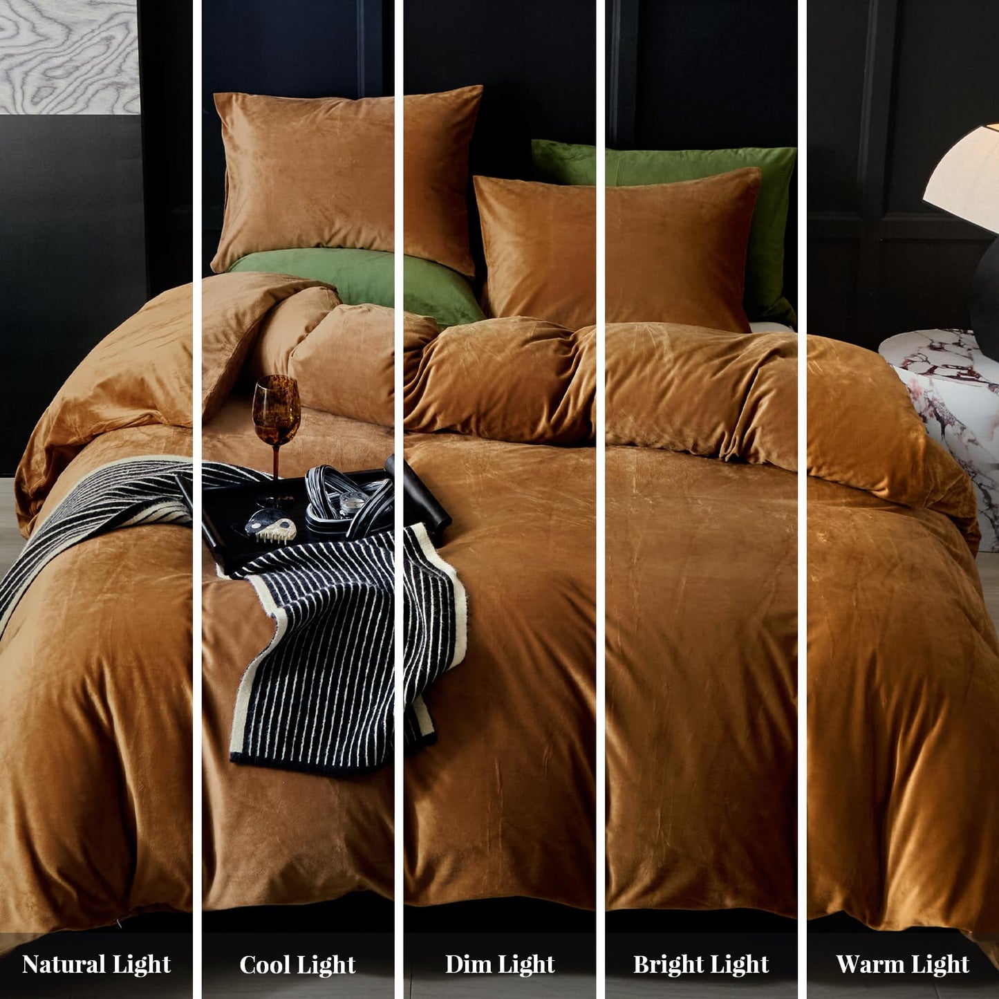 WARMDERN Camel Flannel Velvet Duvet Cover King Size Duvet Cover Bedding Sets, 3pcs Ultra Soft Luxury Textured Modern Crystal Velvet Duvet Covers with Zipper Closure(Camel, King)