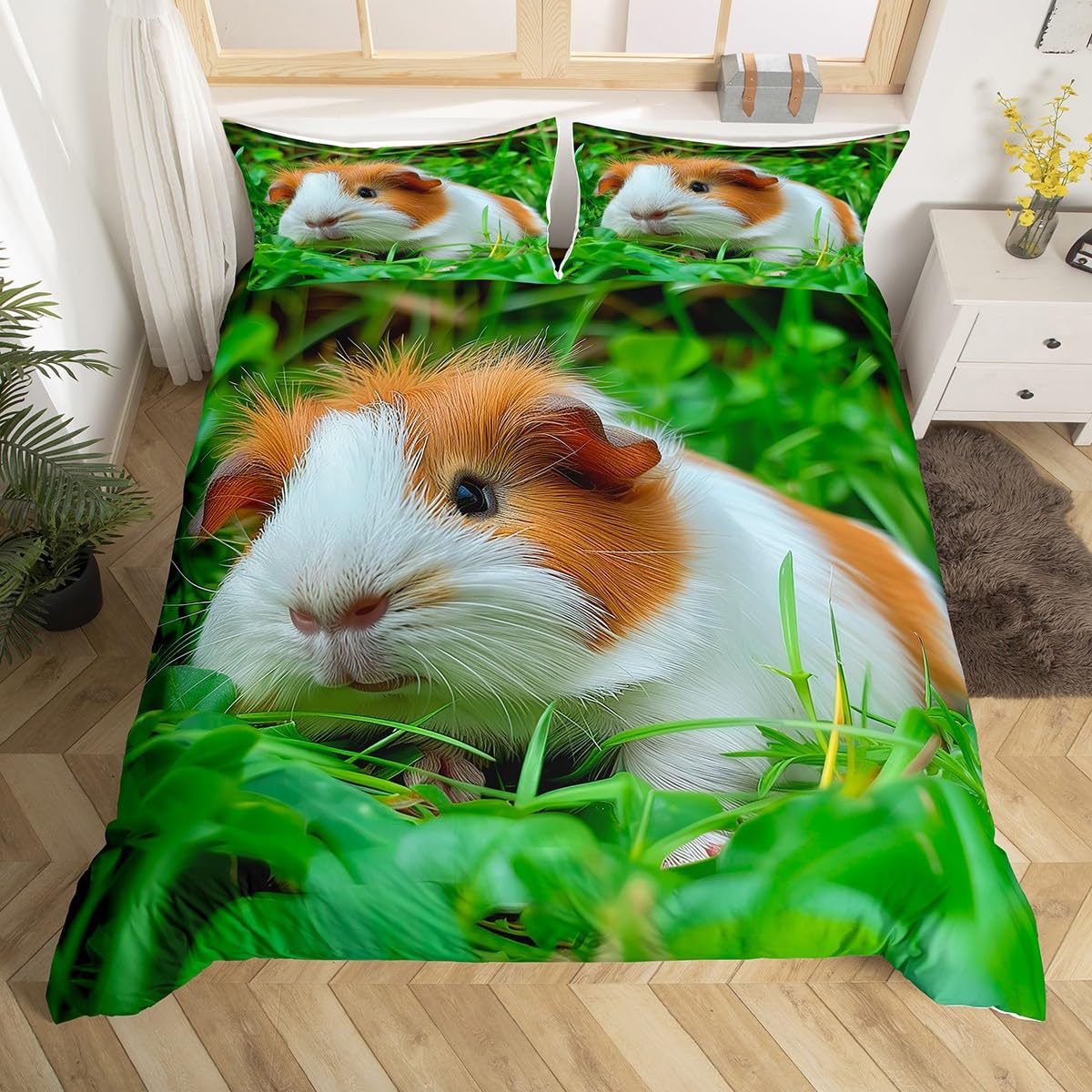 Erosebridal Kid Guinea Pig Duvet Cover Full Cute Guinea Pig Comforter Cover Rodent Breeds Bedspread Cover Animal Print Bedding Set Breathable Decoration 1 Duvet Cover with 2 Pillow Cases