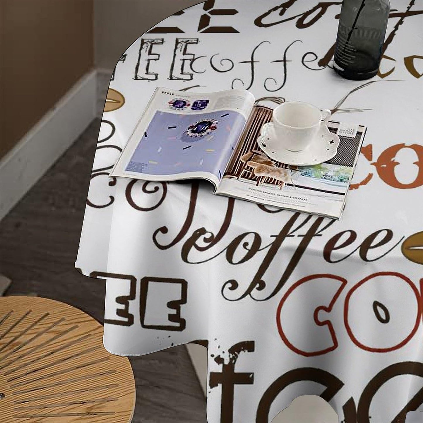 GoDazzling Coffee Kitchen Round Tablecloth, Coffee Theme Farmhouse Cafe Modern Tablecloth for Home Party Dining Room Kitchen Decor 36Inch(90cm)