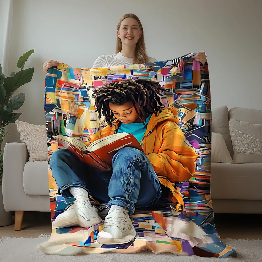 HUNXIAOJ Black Girl Blanket African American Blanket for Kids Black Girl Bedding Warm Soft Flannel for Teens Adults Bed Sofa Couch (49in x 59in)