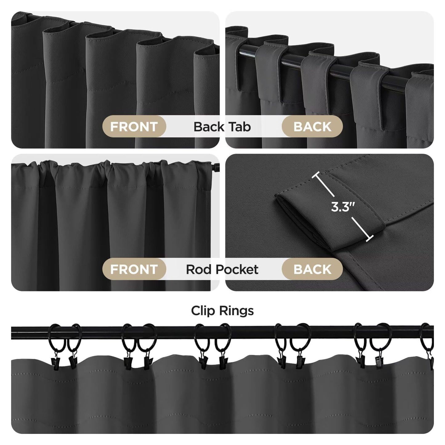Joydeco 96 Inch Blackout Curtains for Bedroom, Black Out Curtains 96 inch Long, Room Darkening Thermal Insulated Drapes 2 Panels Set, Dark Grey Curtains for Living Room