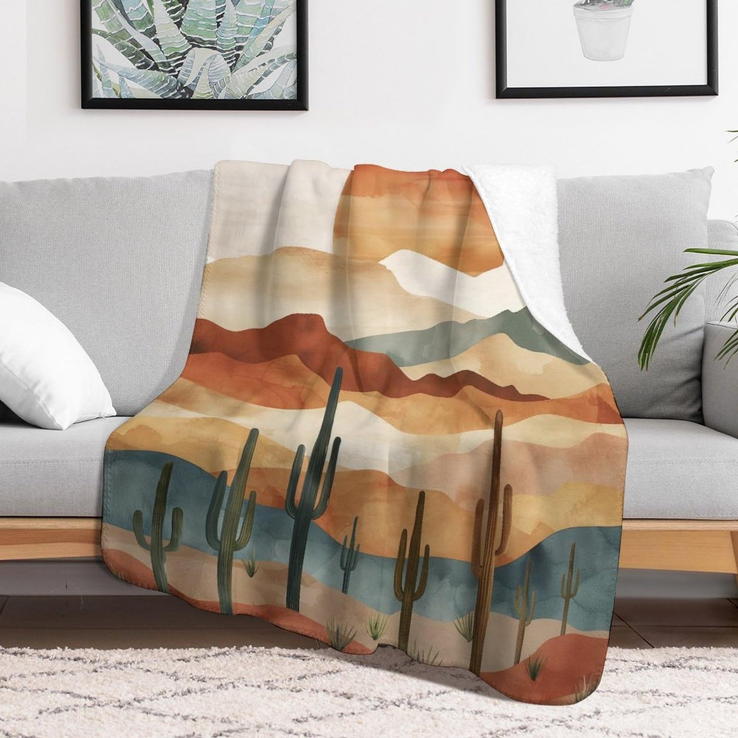Sunset Desert Cactus Blanket, Southwest Landscape Throw, Soft Cozy Fleece Blankets for Kids Women Girls Nature Lovers, Modern Decor for Room Couch & Bed Birthday Gifts 50x60in