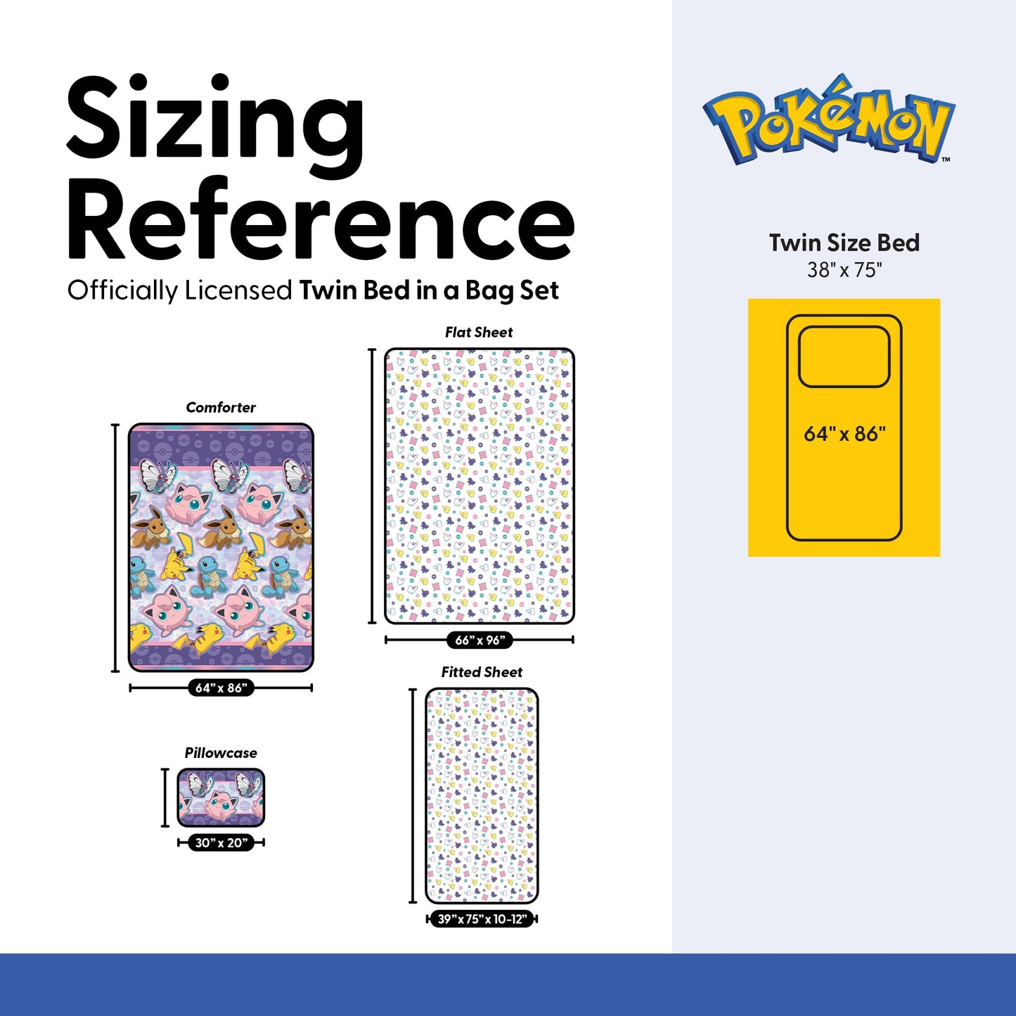 Northwest Pokemon Friendly Battle Twin Size Bed in a Bag Set, Pikachu Eevee Jigglypuff Squirtle, Kids Boys Girls Bedding Comforter Sheets