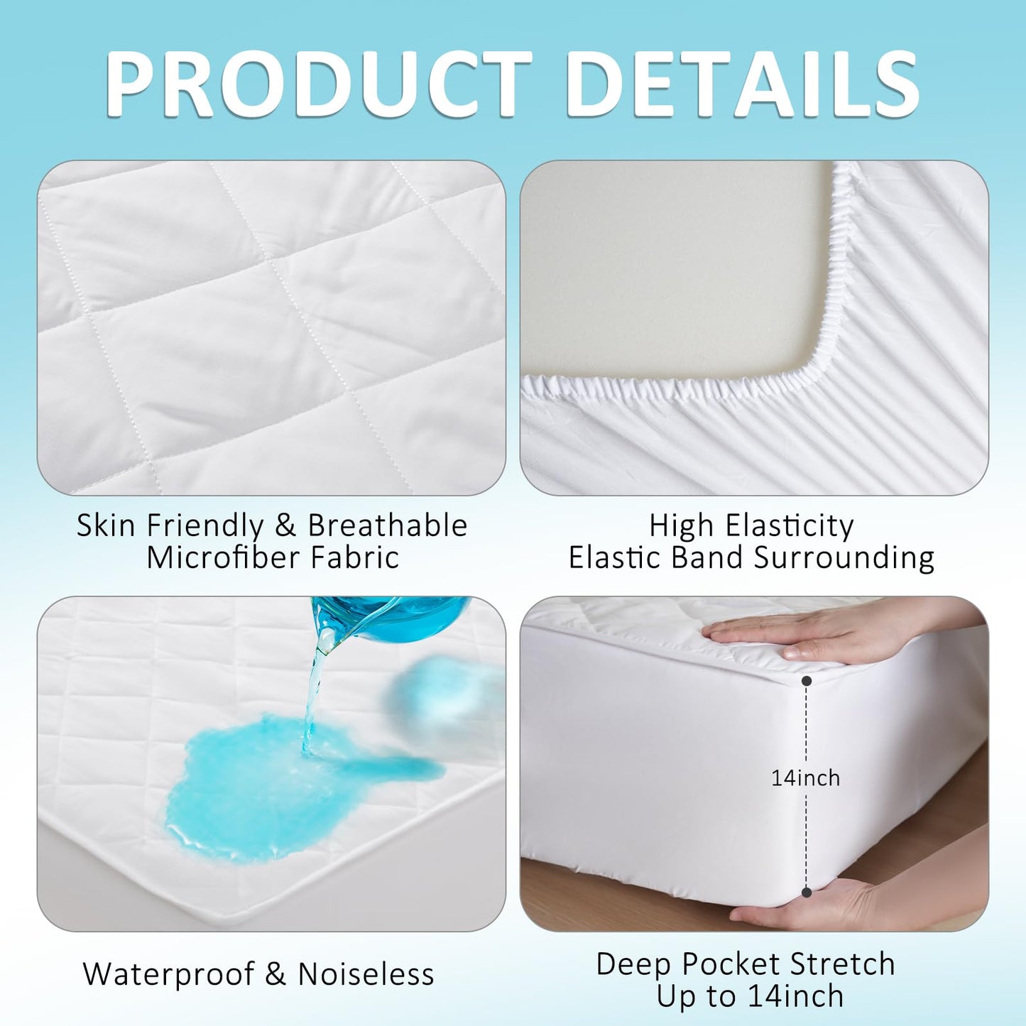 Hospital Bed Mattress Protector Cover Waterproof 36" x 80" x 14" Hospital Bed Sheets Incontinence Protection, Soft Breathable Mattress Pad for Elderly, Adults Machine Washable, White