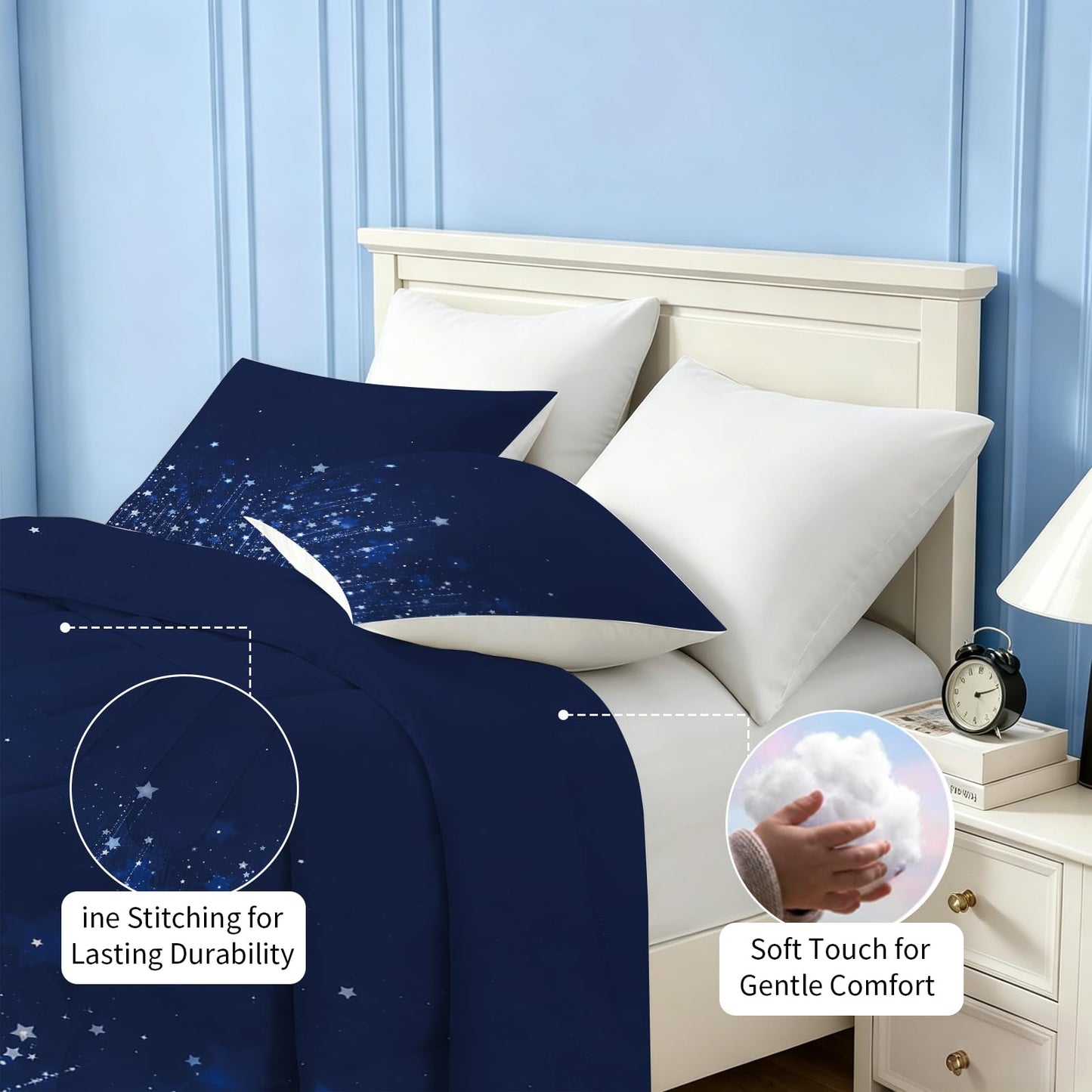 kxry Dreamy Galaxy Starry Sky Comforter Set Full Soft Polyester Bed Quilt