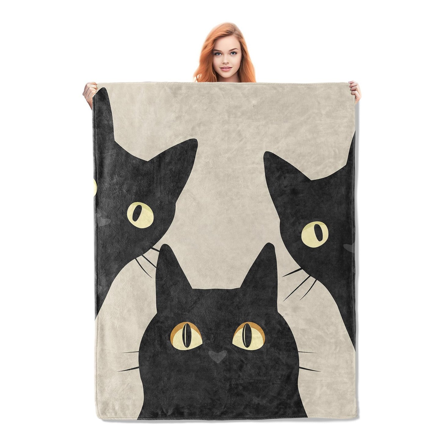 Funny Cat Blanket Gifts for Women Girls Soft Warm Lightweight Cozy Animal Three Black Cats Throw Blankets for Bed Living Room Sofa Travel Home Decor 50"x60"