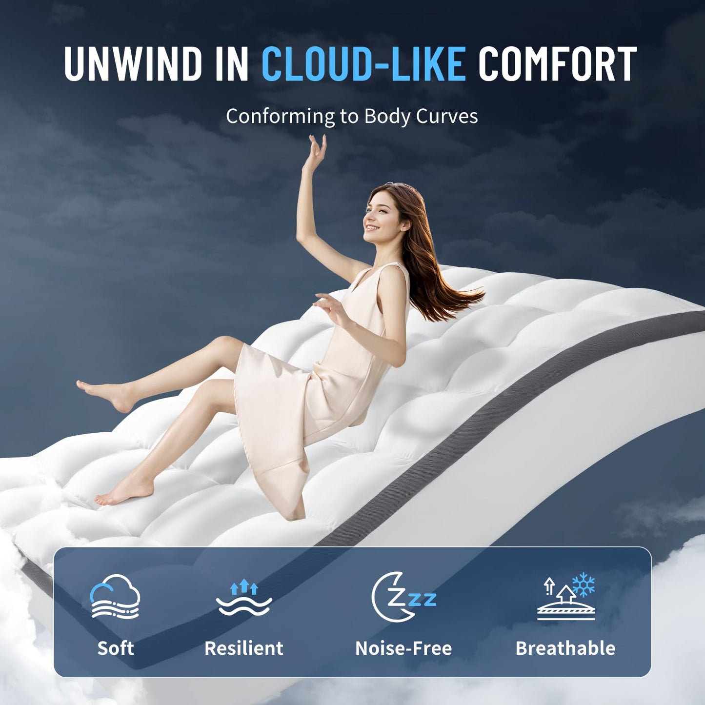 LIANLAM Memory Foam Mattress Pad Queen with Breathable Air Mesh Sides,Ergonomic Mattress Pad for Back Pain, Extra Thick Cooling Pillow Top with 6"-18" Deep Pocket(60"x80")
