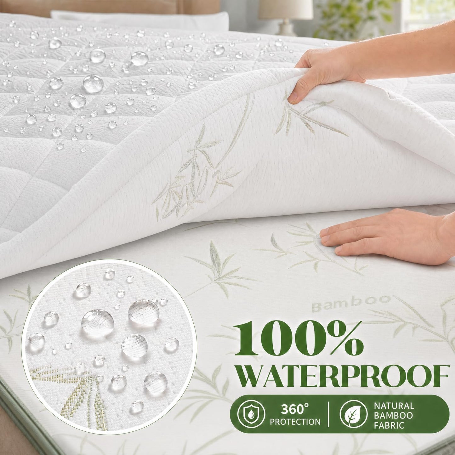 Waterproof Mattress Topper Queen - Extra Thick Breathable Bamboo Mattress Pad for Back Pain Relief, Up to 21 Inch Deep Pocket, Soft Cooling Cover for Hot Sleepers & Pets, Washable