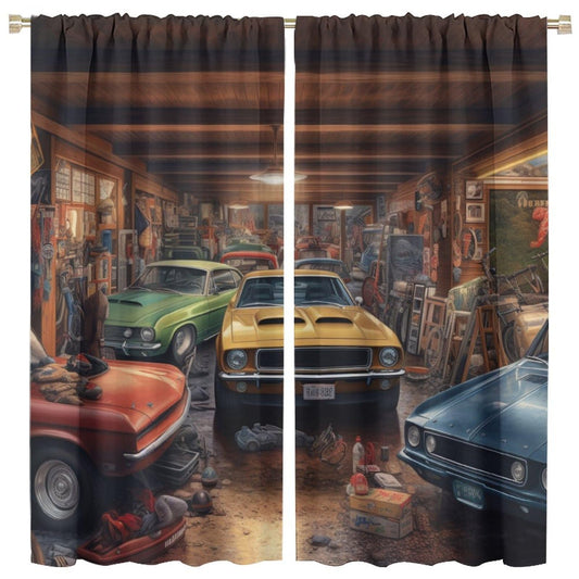 LOMADIA Rustic Car Decor Curtains, Cartoon Retro Barn Farmhouse Vintage Antique Old Car Window Treatments 2 Panels Curtain for Man Boy Bedroom Living Room Kitchen Garage Office Drapes 42x45in