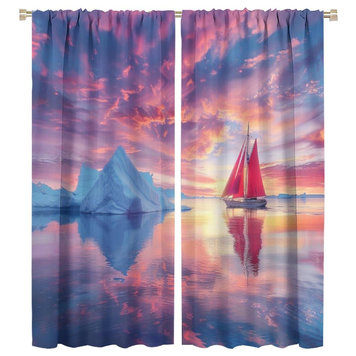 TOWINSFB Beautiful Ocean Scenery Blackout Curtains for Living Room Bedroom, Fantasy Nature Nautical Sailboat Window Curtains Rod Pocket Thermal Insulated Window Drapes, 2 Panels, Each 21W x 45L