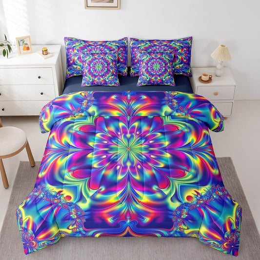 Erosebridal 7 Piece Comforter Set Full Bed in a Bag,Teal Blue Purple Bedding Sets Gradient Exotic Comforter and Sheet Set,Artsy Hippie Multicolor Abstract Room Decor