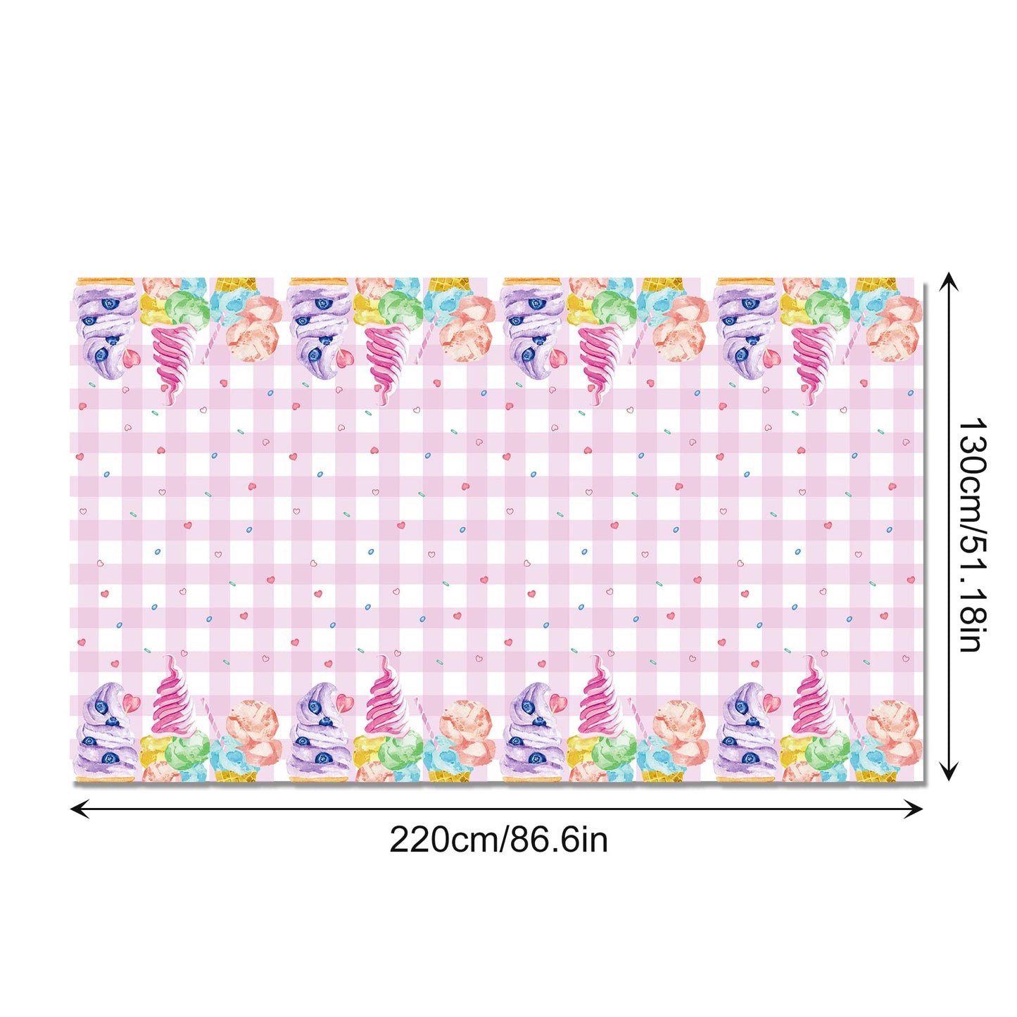 CC HOME 1Pc Ice Cream Cake Party Plastic Tablecloth 54 x 87 Inch Summer Sweet Ice Cream Long Rectangular Table Cover for Buffet Ice Cream Party Holiday Dinner Picnic Tablecloth for Kitchen Event Use