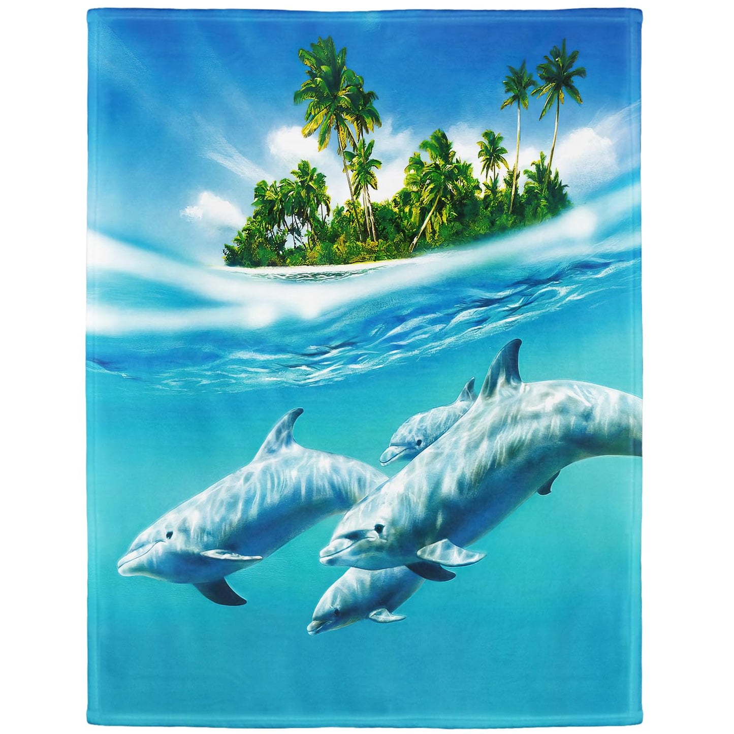 OHTMTHO Tropical Dolphins Throw Blanket, Soft Warm Cozy Fleece Blanket for Couch Bed, 60" x 80", Blue