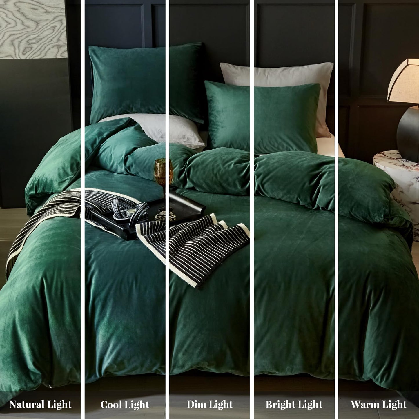 WARMDERN Emerald Green Flannel Velvet Duvet Cover King Size Duvet Cover Bedding Sets, 3pcs Ultra Soft Luxury Textured Modern Crystal Velvet Duvet Covers with Zipper Closure(Emerald Green, King)