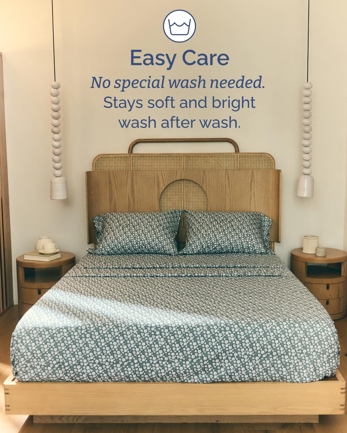 Floral Sheets - Green Floral Bed Sheet Set - 1 Flat, 1 Fitted & 2 Pillowcases w/ Deep Pockets - Comfy, Wrinkle & Fade-Free - Boho Botanical Bedding - Ultra-Soft, Breathable & Cooling - Full Size Set