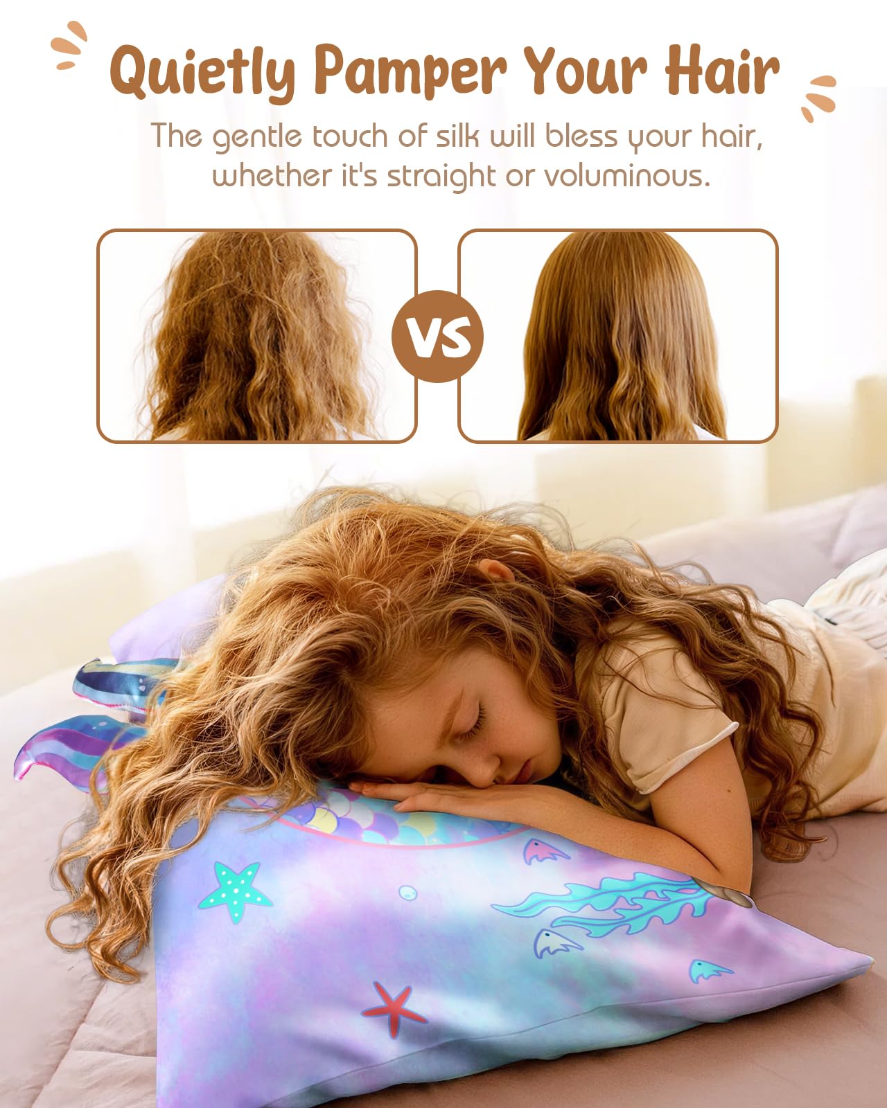 Miss Adola Kids Pillowcases Standard Size 20"x26" - Cute Cartoon Soft Breathable Silk Pillow Cases for Hair and Skin with Hidden Zipper for Girls Fun Kawaii Design for Bedding, Fish Tail