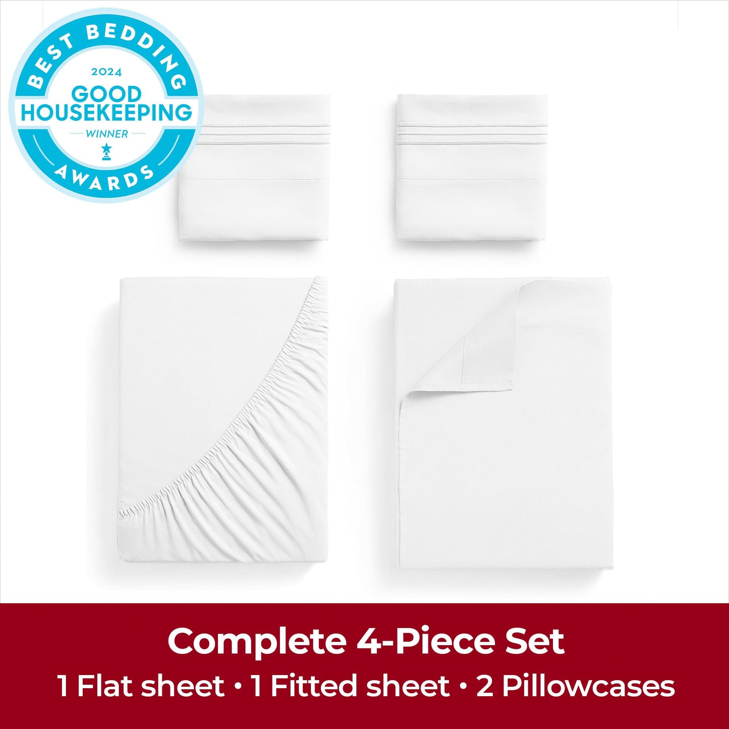 Mellanni Extra Deep Full Sheets - 4 PC Iconic Collection Bedding - Hotel Luxury, Ultra Soft, Cooling Bed Sheets - Wrinkle, Fade, Stain Resistant (Full, White)