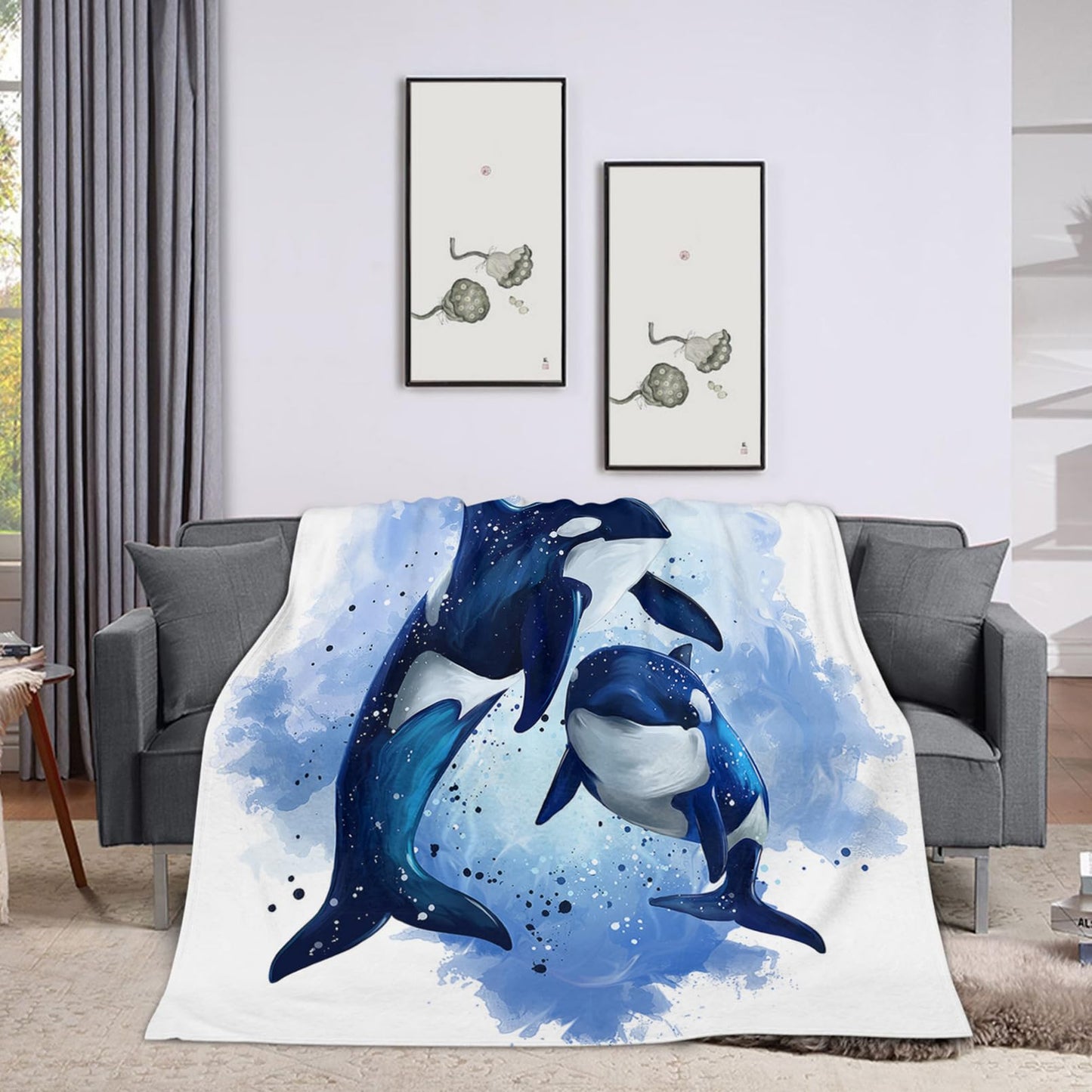 Throw Blanket 40x50 Inch,Ocean Blue Killer Whale Cozy Soft Lightweight Fuzzy Flannel Blanket 50x40 Inch Suitable for Couch Bed Sofa Living Room in All Seasons