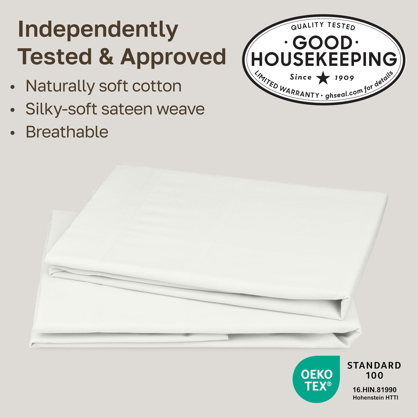 California Design Den 100% Cotton Pillowcases Queen, Standard/Queen Size Pillowcases - Set of 2 Soft Sateen Weave Cases, Fits Queen and Standard Size Pillows - Ivory (Eggshell)