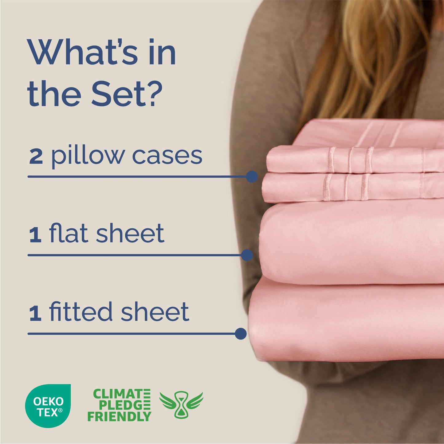 Queen Size 4 Piece Sheet Set - Comfy Breathable & Cooling Sheets - Hotel Luxury Bed Sheets for Women and Men - Deep Pockets, Easy-Fit, Soft and Wrinkle Free Sheets - Baby Pink Oeko-Tex Bed Sheet Set