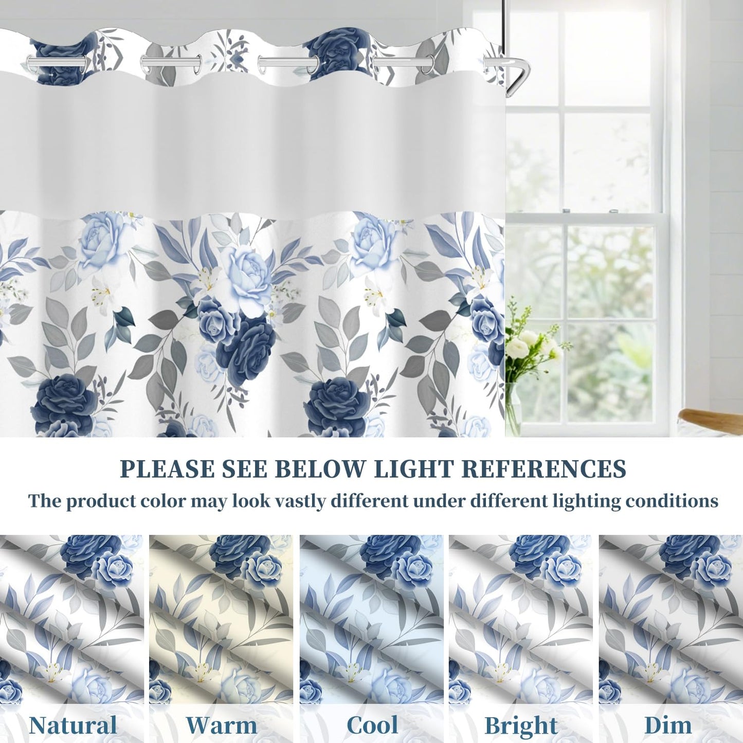 NAEMBCU Boho Floral No Hook Shower Curtain with Snap in Liner Set 71x74 in