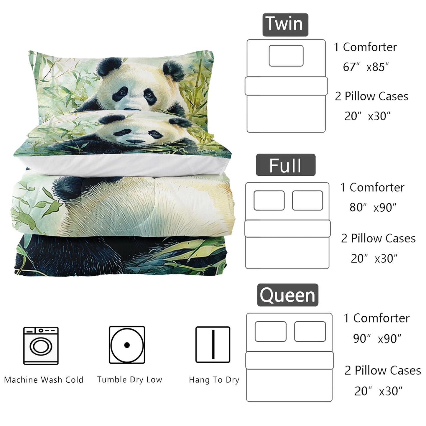 Nttopship Cute Panda Bedding Set 3 PCS Kids Panda Comforter Set Twin Size for Kids Boys Girls Animal Theme Comforter Kawaii Animal Soft Machine Washable Green 1 Comforter with 2 Pillowcases