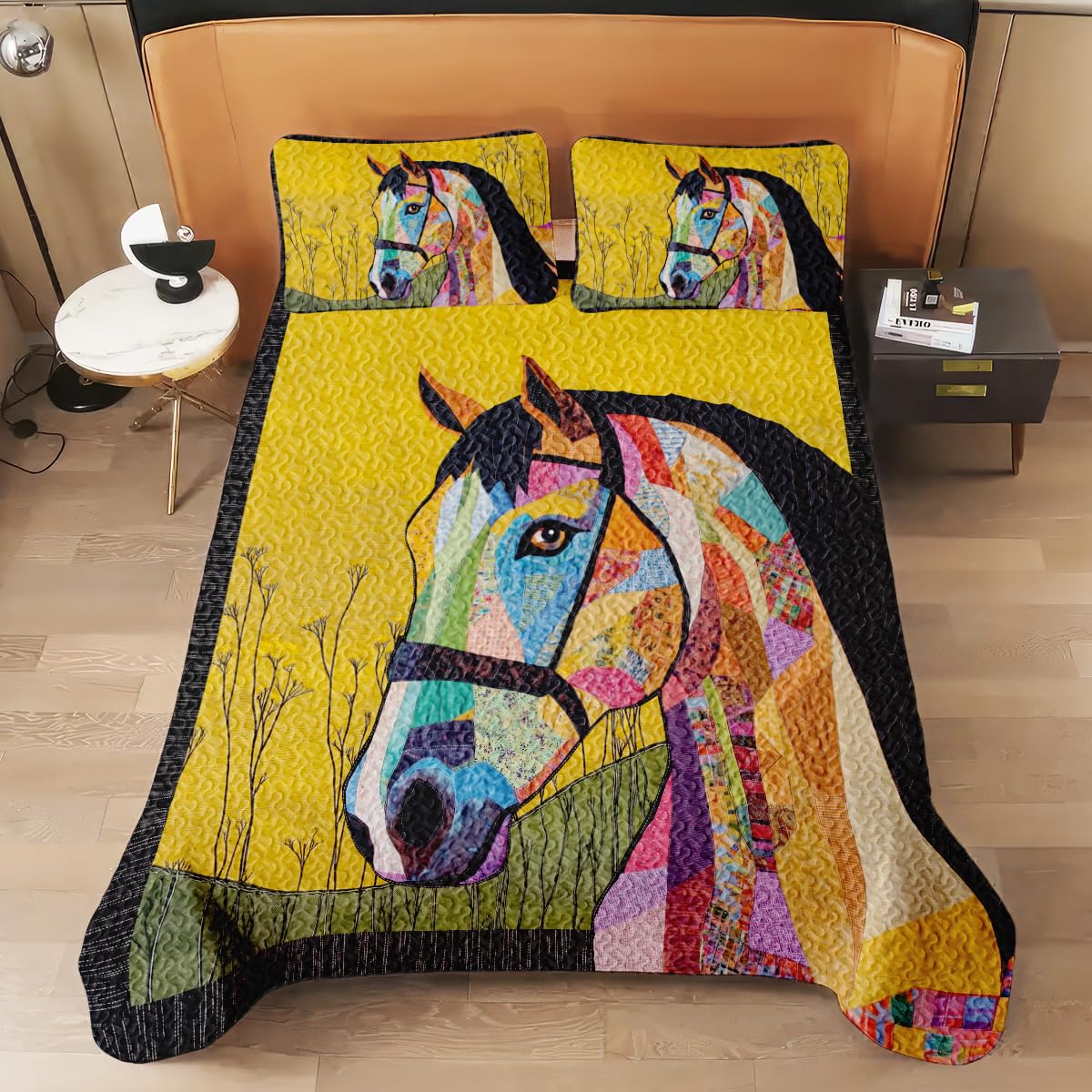 Jeminise Horse Patchwork Pattern Quilt, Animal Farmhouse Quilt Set Patchwork Style, Premium Pattern Printed Quilts, Bedding Present for Mother Christmas