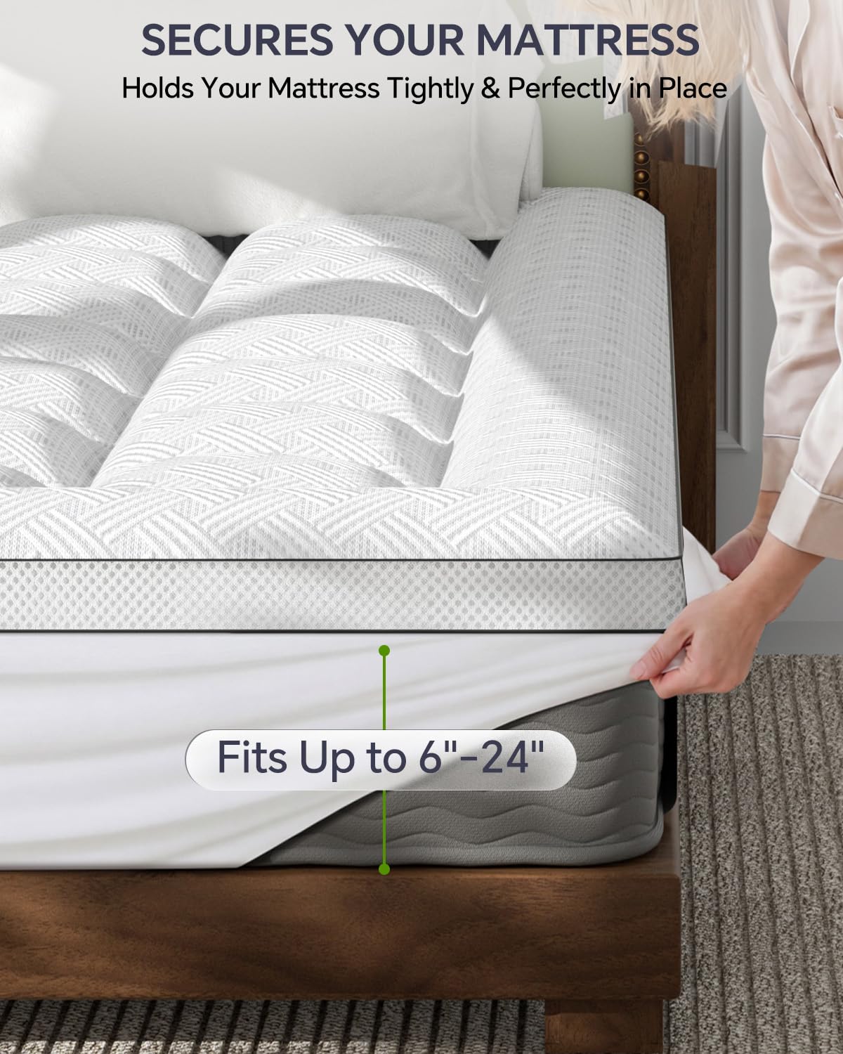 Qocismile Queen Mattress Topper,3 Inch Thick Pillow Top Mattress Pad,Bamboo Rayon Breathable Cover,Soft Queen Size Shredded Memory Foam Fill Bed Topper for Comfort Sleep Full Support Pressure Relief