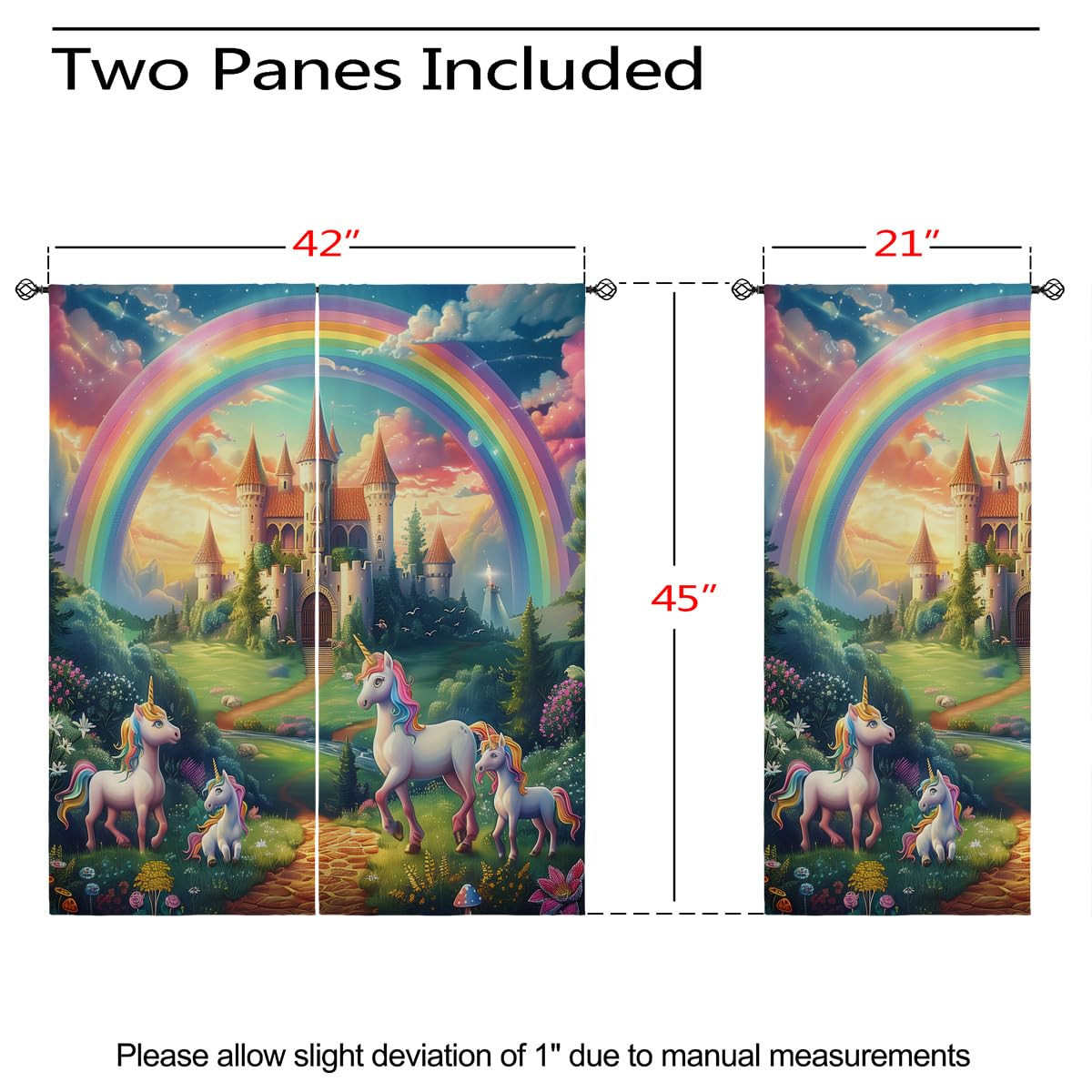 XINBADU Castle Blackout Curtains for Girls Boy Home Decor, Rainbow Unicorn Fairy Tale World Grommet Thermal Insulated Drapes Darkening Window Curtain for Bedroom Living Room, 42 x 45 Inch